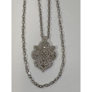 MCM Crown Trifari Modern Silver Pendant Double Chain Necklace